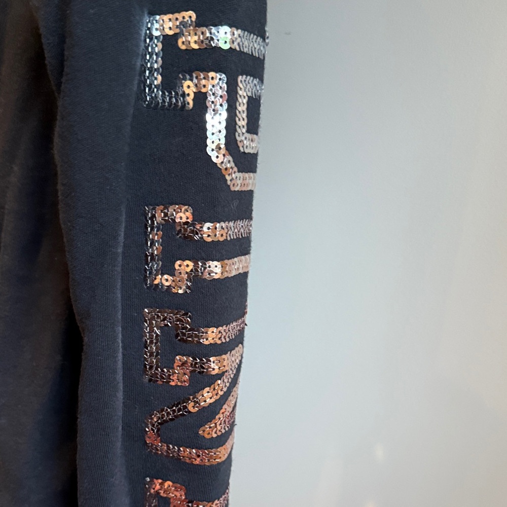 PINK Victoria's Secret Black Zip Up Hoodie with Gold Sequin Accents Size Small - Picture 6 of 8